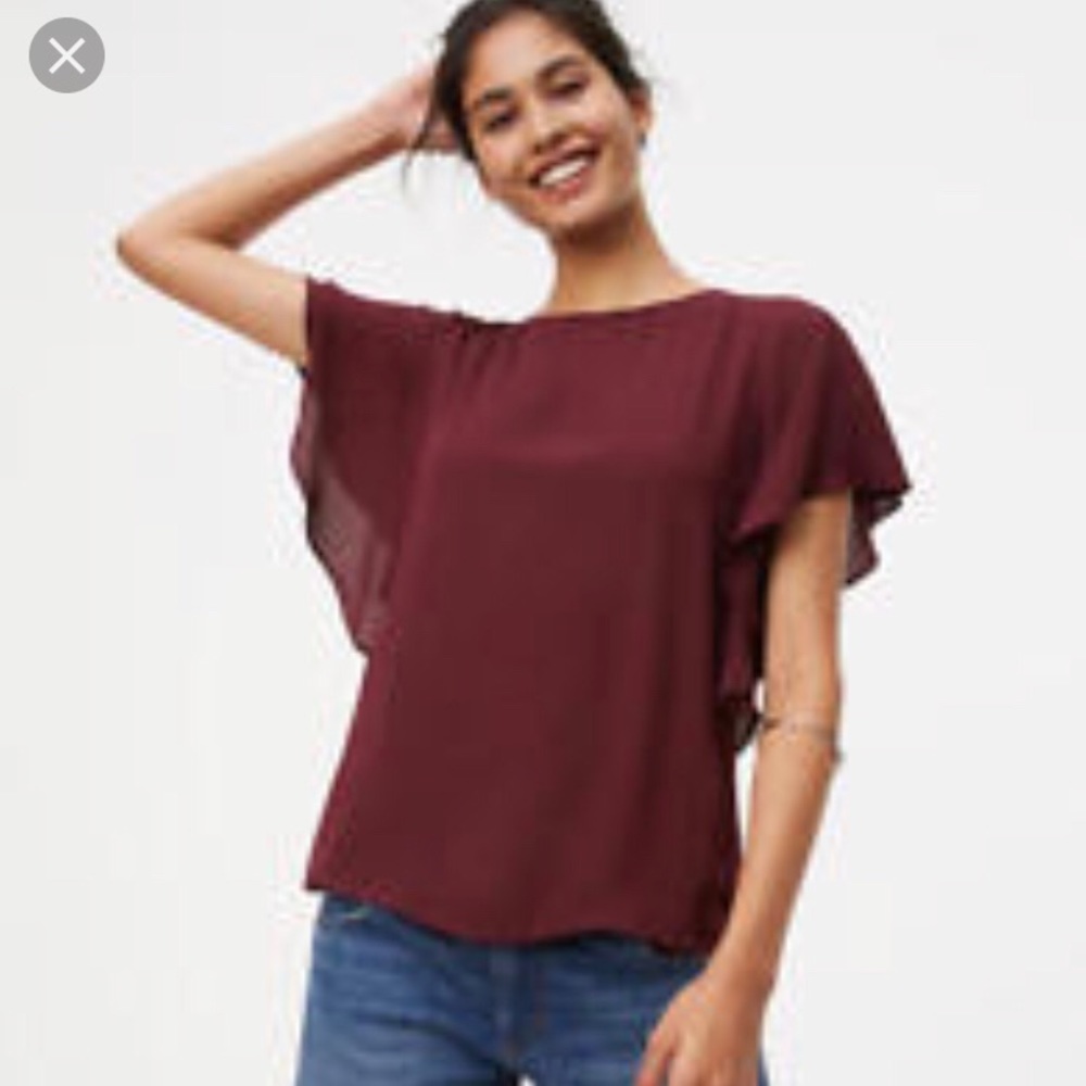 Loft Burgundy cap sleeve tie back top